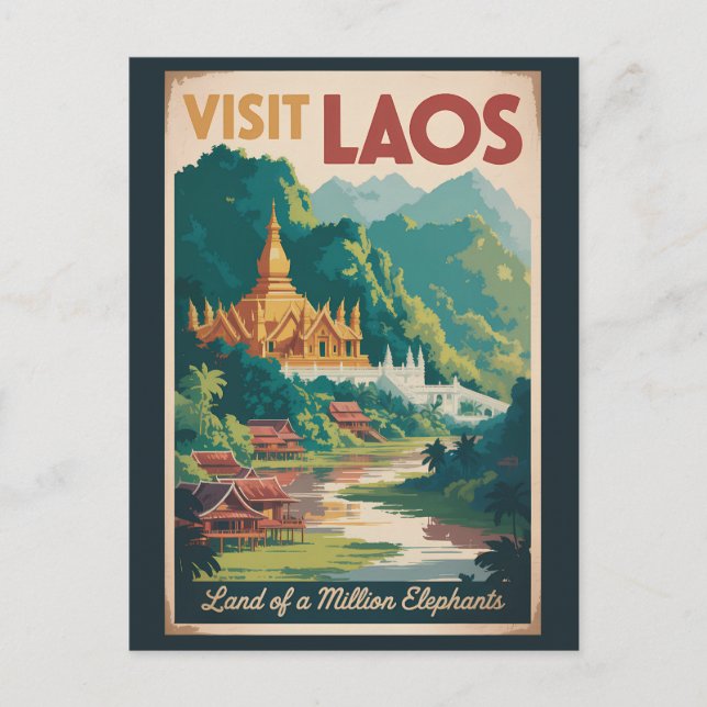 Laos Pha That Luang Illustration Reise Kunst Postkarte (Vorderseite)