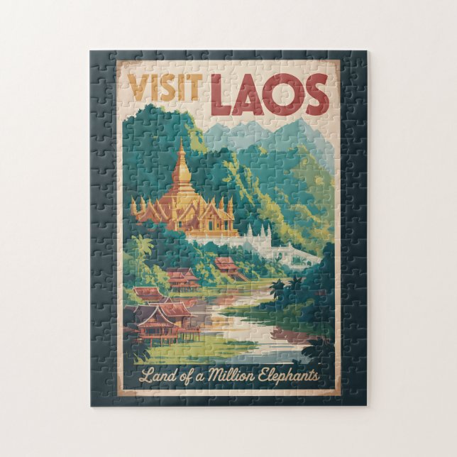Laos Pha That Luang Illustration Travel Art Puzzle (Vertikal)
