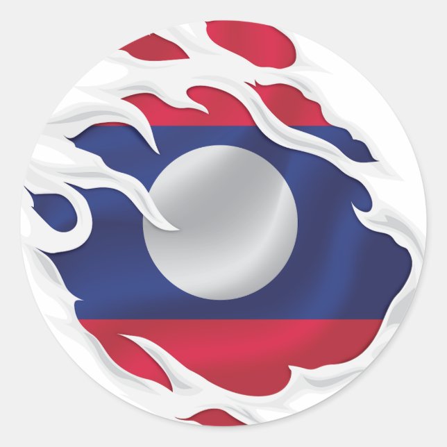 Laos Ripped Flag Classic Round Sticker (Vorderseite)