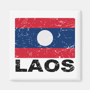 Laos Vintag Flag Magnet