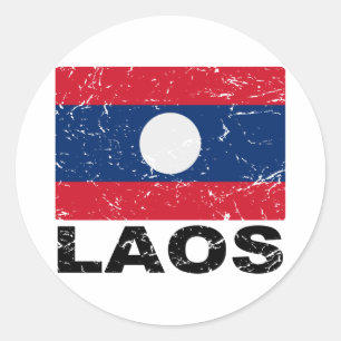 Laos Vintage-Flagge Runder Aufkleber