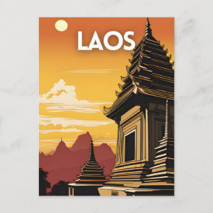 Laos Vintage Reisen Postkarte