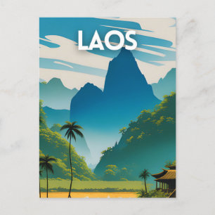 Laos Vintage Travel Poster Postkarte
