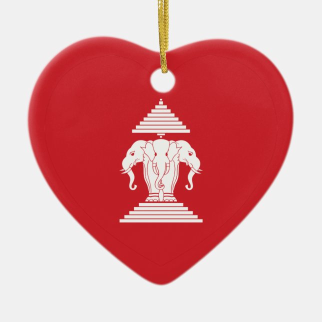Laotian Erawan 3 Leitende Nophant Heart Flag Keramikornament (Vorne)