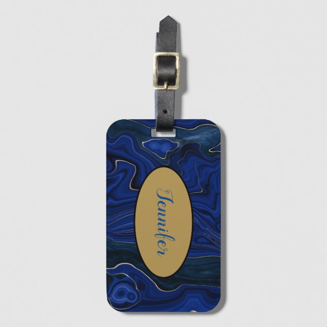 Lapis Blue Agate Wirbel Personalisiert Gepäckanhänger (Vorderseite Vertikal)