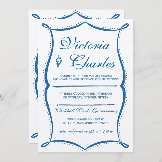 Lapis Blue Moderne Vintage Typografie Einladung (Vorne/Hinten)