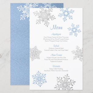 Lapis Blue Silver Snowflake Winter Wedding Menü