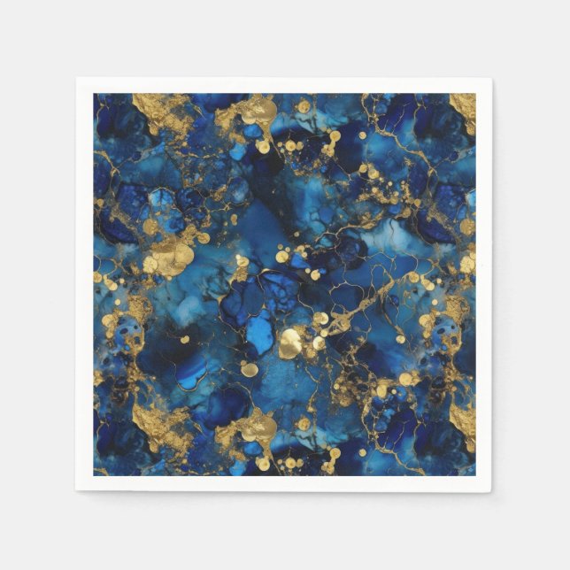 Lapis Lazuli und Gold Alkohol Tinte Serviette (Vorderseite)