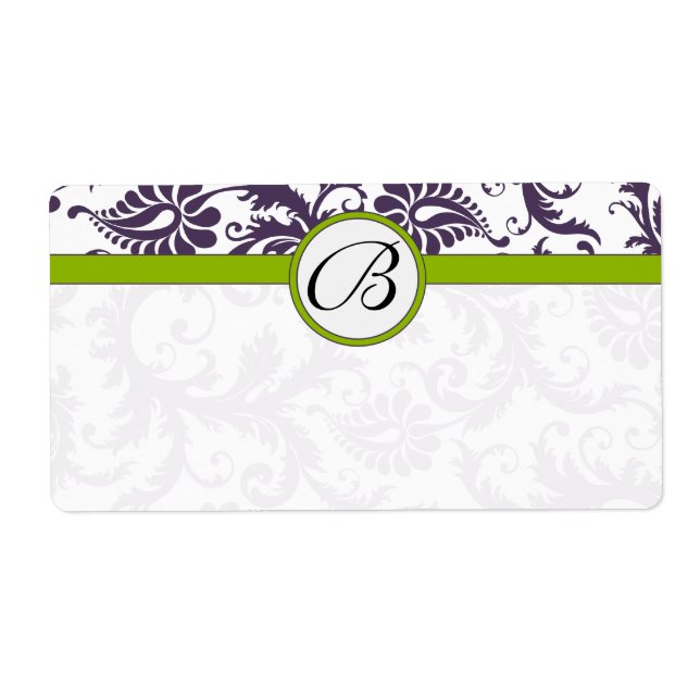 Lapis Lila & Apple Green Damask Hochzeitsmarken (Vorne)