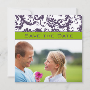 Lapis Lila & Apple Green Damask Save the Date