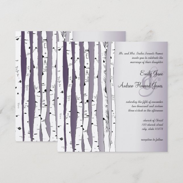 Lapis Lila Birch Tree Einladungen für Hochzeiten (Vorne/Hinten)