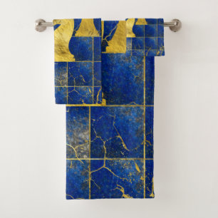 Lapislazuli-Schachbrett-und Goldschach-Stücke Badhandtuch Set