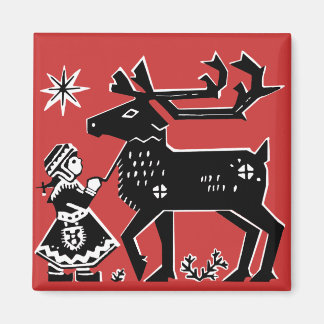 Lapland Girl Holds Rentier Weihnachtsmagnet Magnet