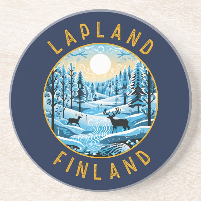 Lappland Finnland Hirsche Retro-gebeutelten Kreis Getränkeuntersetzer (Vorne)