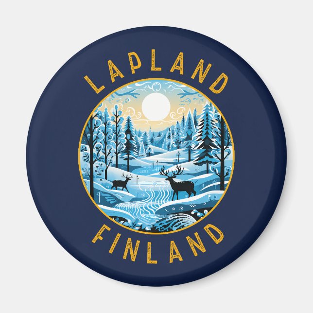 Lappland Finnland Hirsche Retro-gebeutelten Kreis Magnet (Vorne)