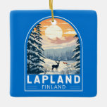 Lappland Finnland - Kunst Vintag Keramikornament<br><div class="desc">Lappland Retrovektorreise Design. Lappland ist die nördlichste Region Finnlands,  bekannt für seine große subarktische Wildnis,  Skistationen und Naturphänomene.</div>