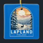 Lappland Finnland - Kunst Vintag Keramikornament<br><div class="desc">Lappland Retrovektorreise Design. Lappland ist die nördlichste Region Finnlands,  bekannt für seine große subarktische Wildnis,  Skistationen und Naturphänomene.</div>