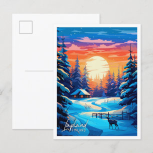 Lappland Finnland Kunst Vintage-Reiseillustration Postkarte