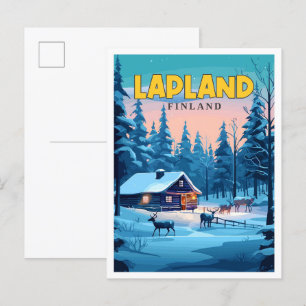 Lappland Finnland Vintage-Reiseillustration Postkarte