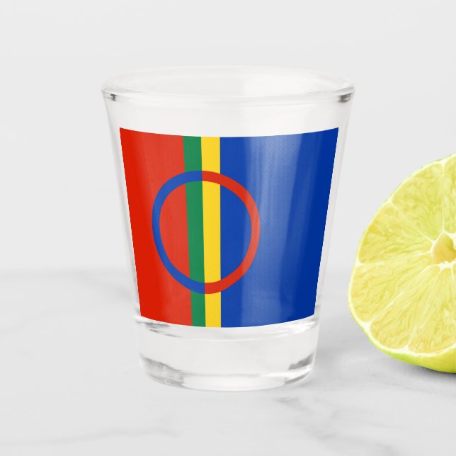 Lapplandflagge (Weihnachten) (Sami) (Laplander) Schnapsglas (Vorderseite)