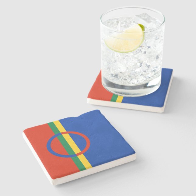 Lapplandflagge (Weihnachten) (Sami) (Laplander) Steinuntersetzer (Seitenansicht)