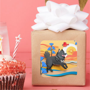 LAPPY GO LUCKY Lapphund Quadratischer Aufkleber