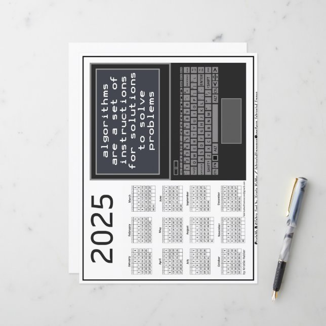 Laptop-Algorithmen lösen Probleme im Kalender 2025 (Vorderseite/Rückseite Beispiel)