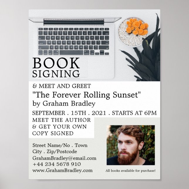 Laptop-Anzeige, Buchsignierwerbung für Autoren Poster (Vorne)