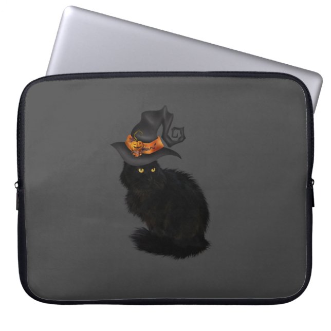 Laptop Case with Black Halloween Cat Design (Vorderseite)