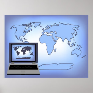 Laptop-Computer-Weltkarte-Druckposter Poster