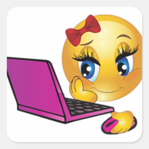 Laptop Emoji Girl Quadratischer Aufkleber