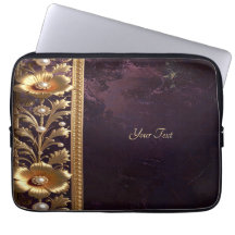Laptop-Hülle mit goldenem Blumenornament und Perle