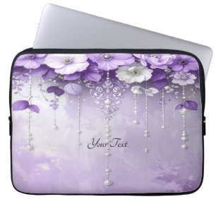 Laptop-Hülle mit lila Blumen und baumelnden Perlen Laptopschutzhülle