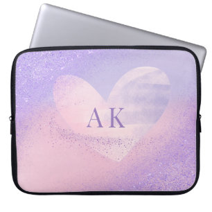 Laptop-Hülle mit Monogramm und lila-pinkem Farbver Laptopschutzhülle