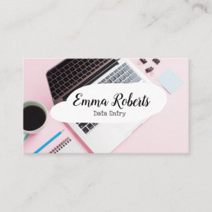 Laptop Rosa Frau Arbeit Dateneingabe Visitenkarte