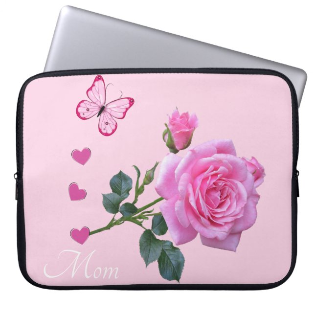 Laptop-Schnürsenkel, Blütenschmetterling Rosa Rose Laptopschutzhülle (Vorderseite)