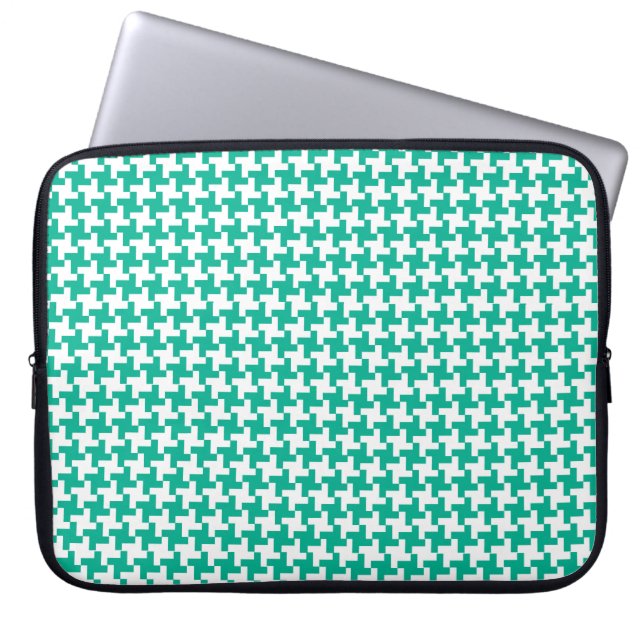 Laptop Sleeve, Emerald Green Dogstooth Karo Laptopschutzhülle (Vorderseite)