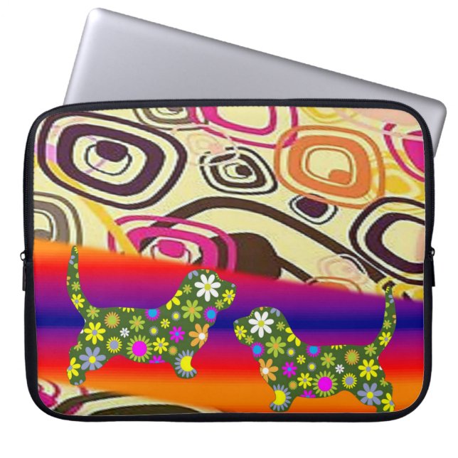 Laptop Sleeve Floral Hunde (Vorderseite)