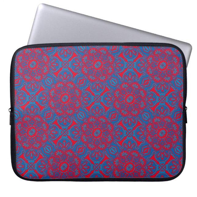 Laptop Sleeve Tribal blau rot (Vorderseite)