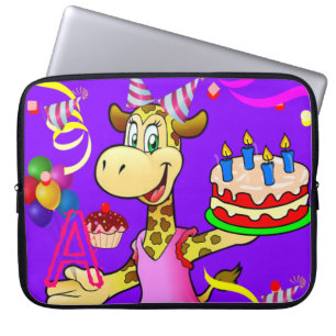 Laptoptasche Giraffe Blumen Schokolade Lila Laptopschutzhülle