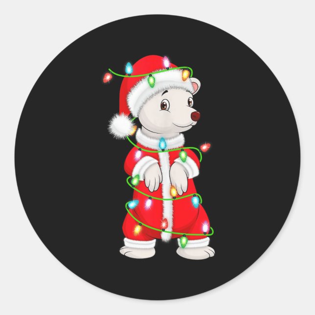 Lar Bear Christmas Lights Santa Costume Cute Anima Runder Aufkleber (Vorderseite)