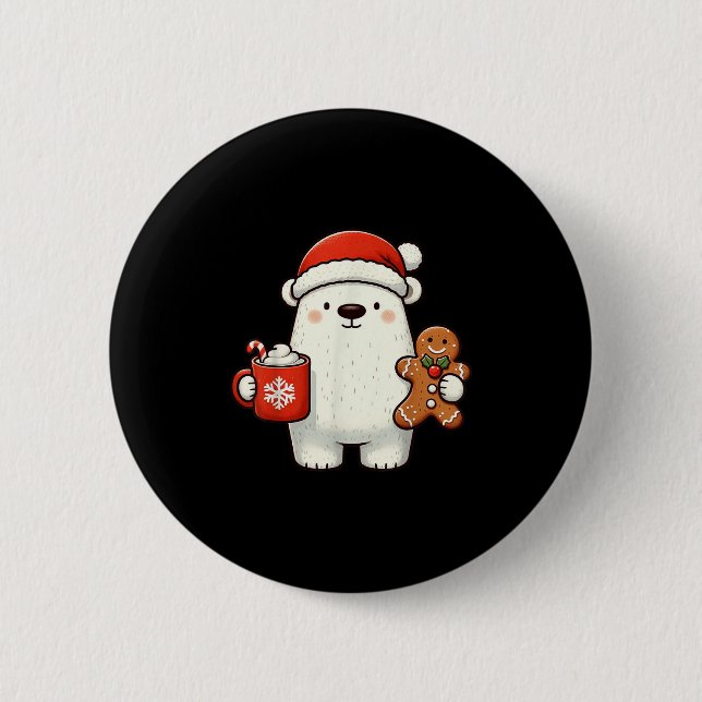 Lar Bear Santa Hat Christmas Holiday Xmas Coffee C Button (Vorderseite)