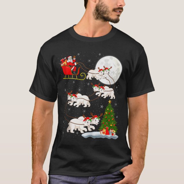 Lar Bear Santa Sleigh Flying Funny Magical Christm T-Shirt (Vorderseite)