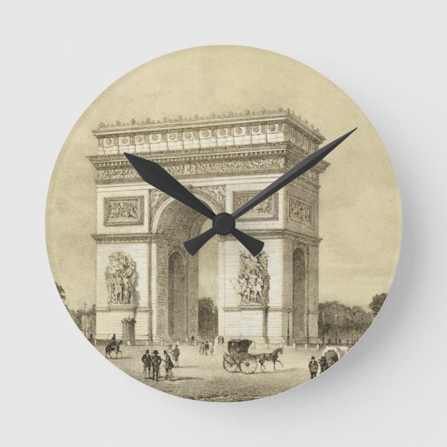 L'Arc de Triomphe, Paris, graviert von Auguste Bry Runde Wanduhr (Vorderseite)