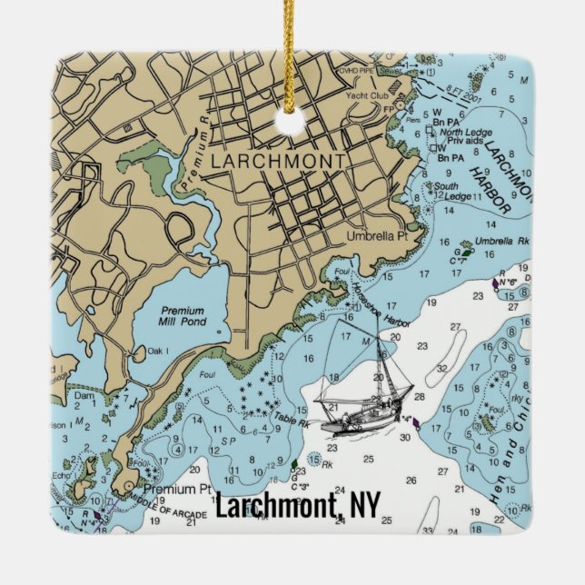 Larchmont NY Chart Keramikornament (Rückseite)