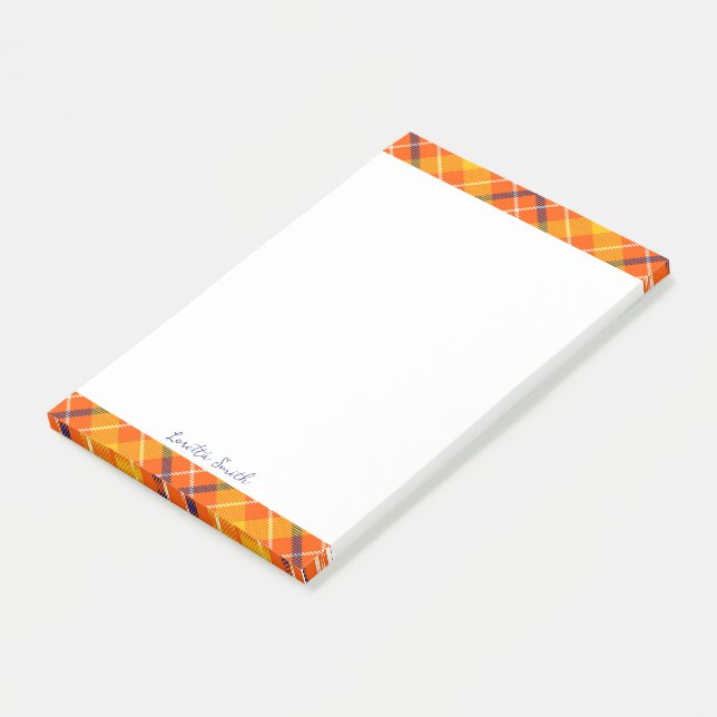 Large 4x6 Custom Fall Orange Gingham Plaid Pattern Post-it Klebezettel (angewinkelt)
