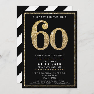 LARGE AGE NUMBER INVITE modern 60 gold glitter Einladung