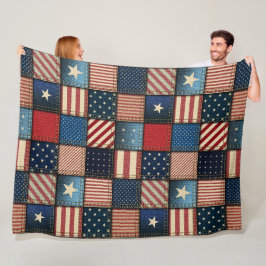 Large Americana Patchwork Image Fleecedecke