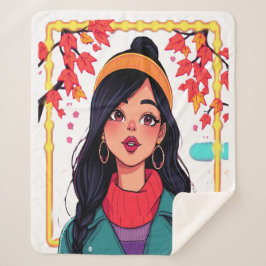 Large Autumn Girl Sherpa Blanket – Cozy Oversized  Sherpadecke