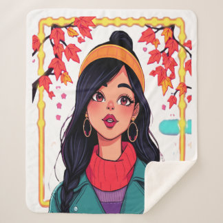 Large Autumn Girl Sherpa Blanket – Cozy Oversized  Sherpadecke